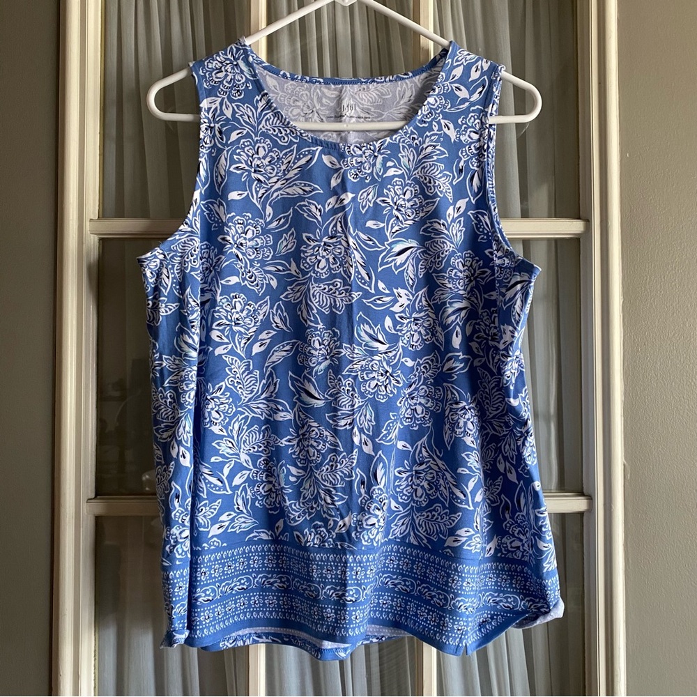 J. Jill Blue and White Floral Tank Top
